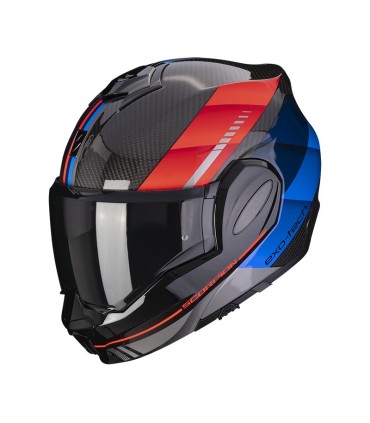 Casque Modulable SCORPION EXO-TECH EVO CARBON GENUS Noir-Bleu-Rouge (ECE 22-06)