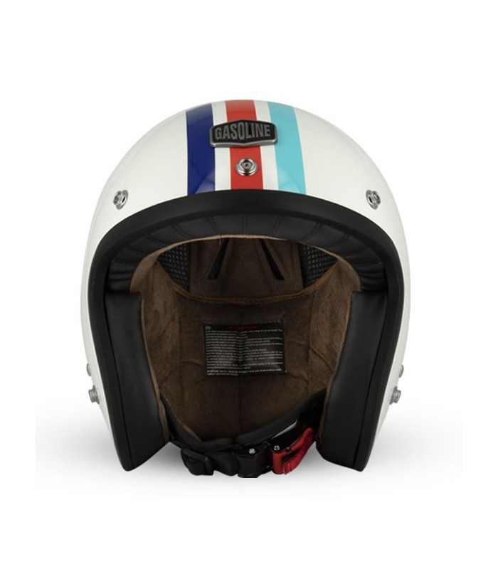 Casque jet gasoline cafe Racer S250 Blanc-Bleu-Rouge - degriffbike.ch