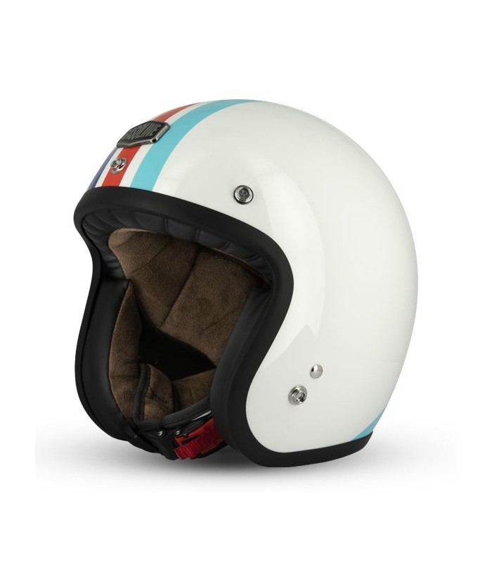 Casque jet gasoline cafe Racer S250 Blanc-Bleu-Rouge - degriffbike.ch