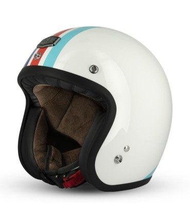 Casque Jet GASOLINE CAFE RACER S250 (ECE22-05) - Blanc-Bleu-Rouge