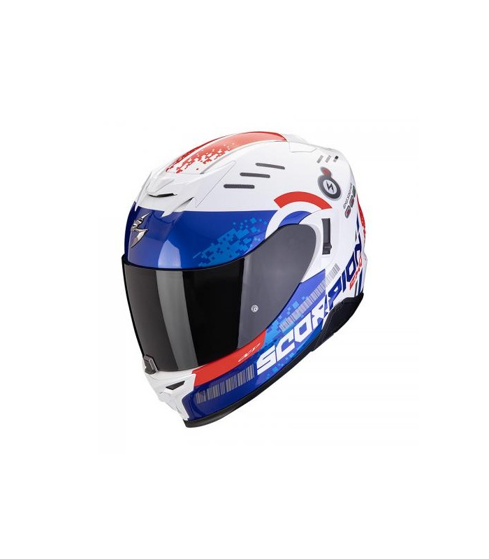 Casque intégral Scorpion Exo-520 Evo Air Titan Blanc-Bleu-Rouge - magasin moto degriffbike.ch