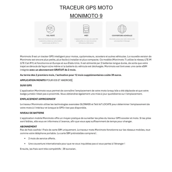 Traceur GPS Monimoto 9 avec un abonnement sur Moto Degriffbike