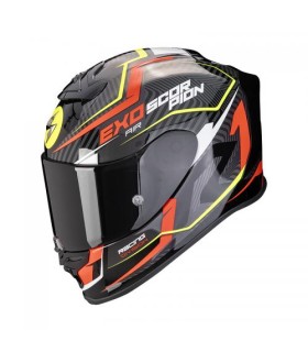 Casque intégral SCORPION EXO-R1 EVO COUP FIBRE Noir-Rouge-Jaune (ECE22-06)