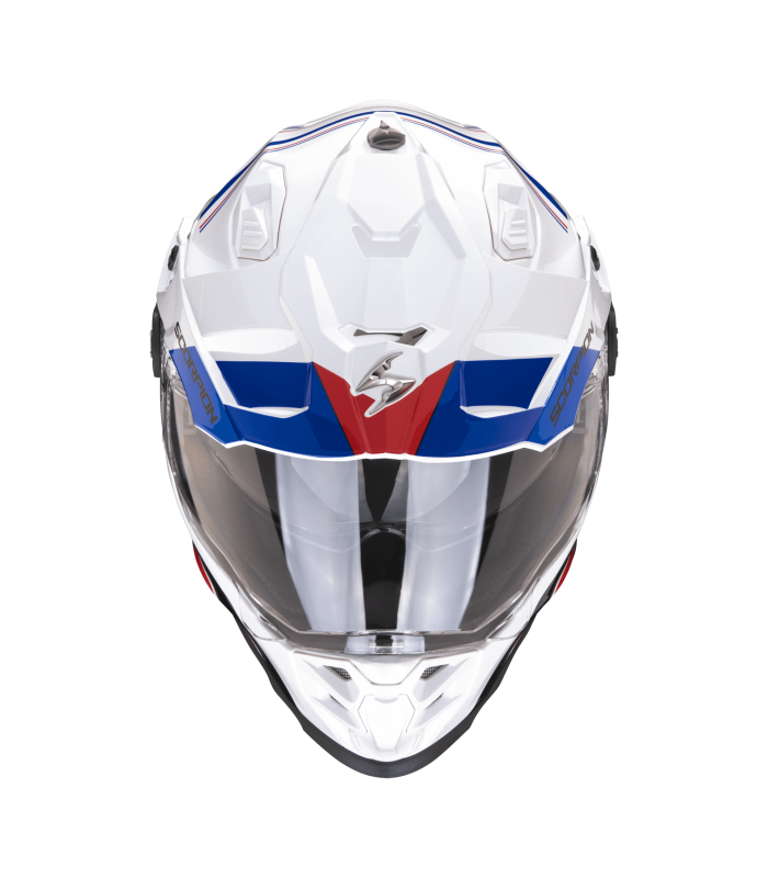 casque intégral scorpion aventure ADF-9000 desert blanc bleu rouge - degriffbike.ch