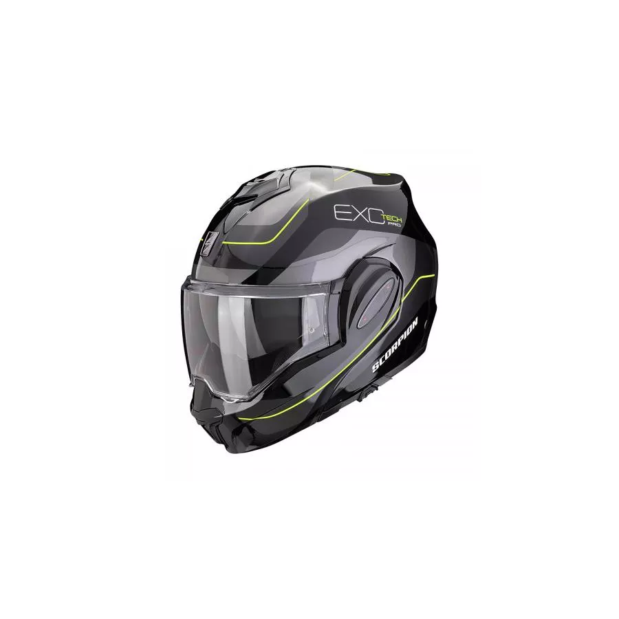 Casque modulable Scorpion Exo-Tech Evo Pro Commuta Noir-Argent-Jaune - degriffbike.ch