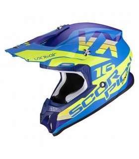 casque moto tout-terrain Scorpion VX-16 Air X-Turn bleu jaune - degriffbike.ch