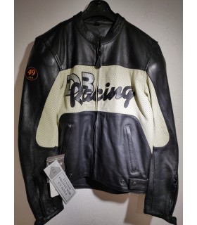 Veste Cuir DB Racing Vintage - Noir-Blanc