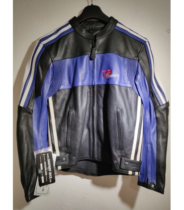 Veste Cuir DB Racing Vintage - Noir-Blanc-Bleu