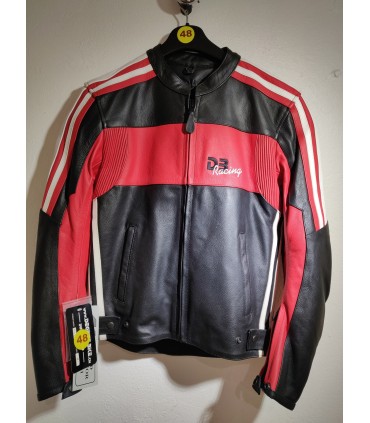 Veste Cuir DB Racing Vintage - Noir-Rouge-Blanc