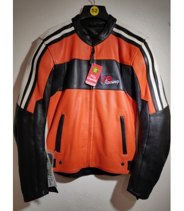 Veste Cuir DB Racing Vintage - Noir-Orange-Blanc