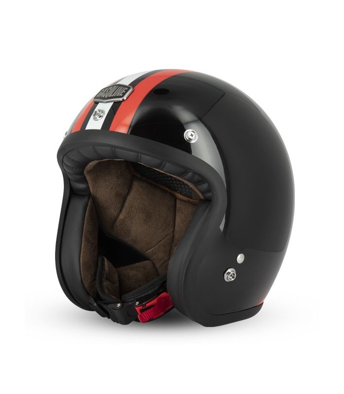 Casque jet gasoline cafe Racer S250 Noir-Rouge-Blanc - degriffbike.ch